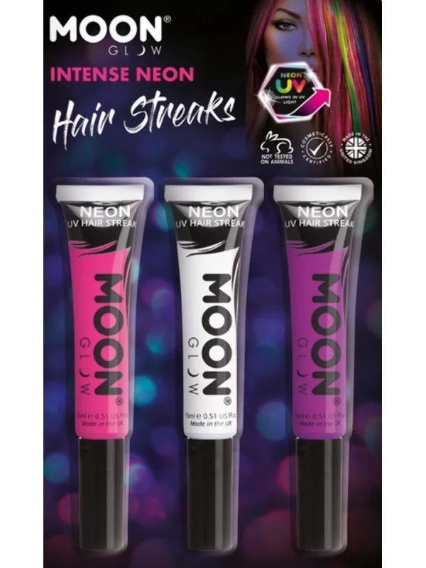 Smiffys 3 Colorations Mèches De Cheveux UV Néon – Moon Glow 3 Smiffys 3 Colorations Mèches De Cheveux UV Néon – Moon Glow