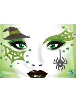 WIDMANN Adhésifs à Paillettes Visage - Sorcière Halloween -Smiffys Soldes Boutique adhesifs a paillettes visage sorciere halloween 1
