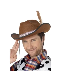 Smiffys Chapeau Cowboy Feutre Marron Avec Plume