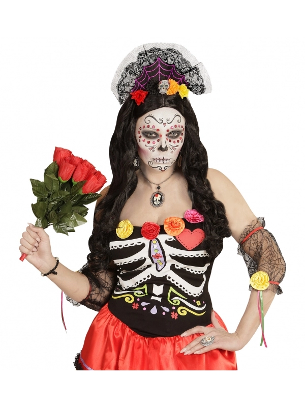 WIDMANN Coiffe Jour Des Morts Avec Dentelle Et Fleurs 5 WIDMANN Coiffe Jour Des Morts Avec Dentelle Et Fleurs – Image 3