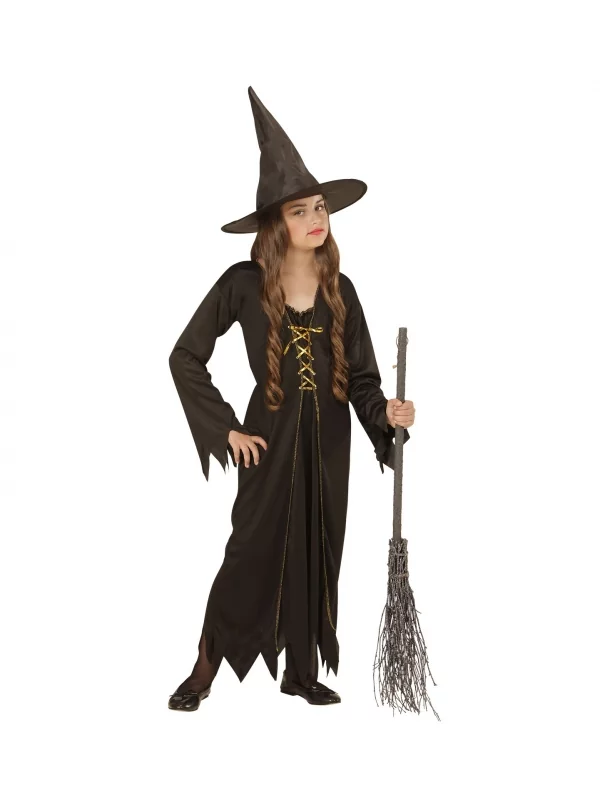 WIDMANN Déguisement De Sorcière Fille Noir à Lacet Or (robe Et Chapeau) 3 WIDMANN Déguisement De Sorcière Fille Noir à Lacet Or (robe Et Chapeau)