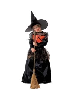 WIDMANN Déguisement De Sorcière Fille Noir Et Orange (robe Longue Et Chapeau)