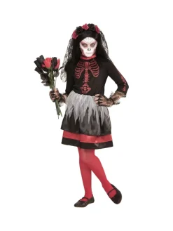 WIDMANN Déguisement Dia De Los Muertos, Fille Rouge Et Noir (robe, Voile Fleuri)