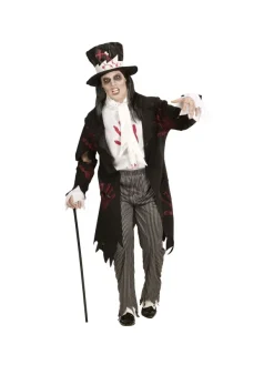 WIDMANN Déguisement Fiancé Zombie, Homme (queue De Pie Avec Chemise, Pantalon, Foulard, Haut De Forme Avec Cheveux)