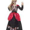 Smiffys Déguisement Fille Dia De Los Muertos (robe Longue Et Serre-tête Avec Fleur Rouge)