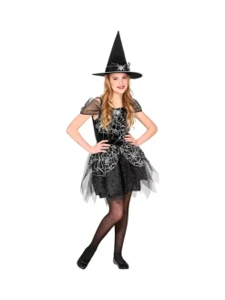 WIDMANN Déguisement Sorcière Fille Noir Et Argent (robe, Chapeau) -Smiffys Soldes Boutique deguisement sorciere fille noir et argent robe chapeau 2