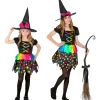 WIDMANN Déguisement Sorcière Fille Noir Et Fluo (robe Et Chapeau) -Smiffys Soldes Boutique deguisement sorciere fille noir et fluo robe et chapeau