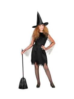 WIDMANN Déguisement Sorcière Noir Fille (robe Courte, Ceinture, Chapeau)