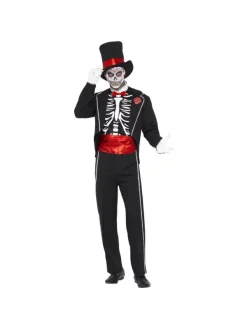 Smiffys Déguisement Squelette Jour De La Mort Homme (veste Avec Fausse Chemise, Chapeau, Gants)