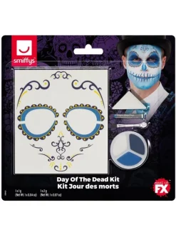 Smiffys Kit Maquillage Jour Des Morts Bleu Adulte (maquillage, Transferts, Crayons, éponge, Applicateur) -Smiffys Soldes Boutique kit de maquillage a leau jour des morts bleu 5