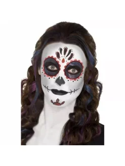 Kit Maquillage Jour De La Mort (maquillage Visage, Tatouages, Pierres Précieuses Autocollantes, Crayon, Applicateur)