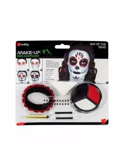 Kit Maquillage Jour De La Mort (maquillage Visage, Tatouages, Pierres Précieuses Autocollantes, Crayon, Applicateur) -Smiffys Soldes Boutique kit maquillage jour de la mort maquillage visage tatouages pierres precieuses autocollantes crayon applicateur 3