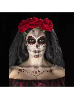 Smiffys Kit Maquillage Jour Des Morts Rouge Et Noir (fard à L'eau Visage, Crayon, Applicateurs)