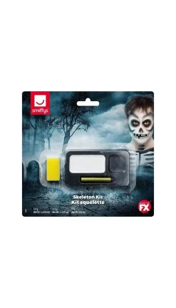 Smiffys Kit Maquillage Squelette (peinture Du Visage, Crayon Noir Et éponge) -Smiffys Soldes Boutique kit maquillage squelette peinture du visage crayon noir et eponge 1