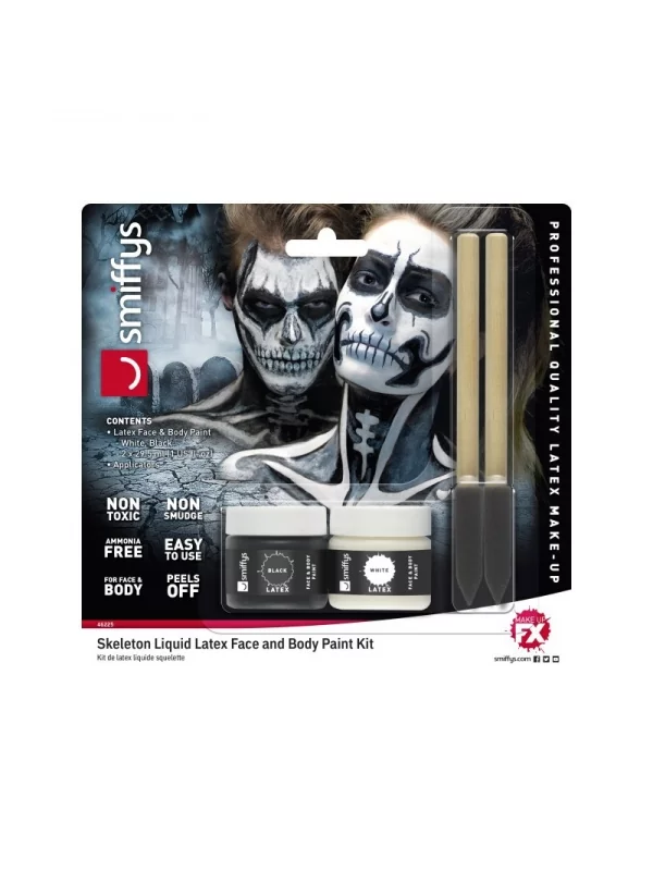 Smiffys Maquillage Squelette (pot Noir Et Blanc, 29.57 Ml Et éponges) 3 Smiffys Maquillage Squelette (pot Noir Et Blanc, 29.57 Ml Et éponges)