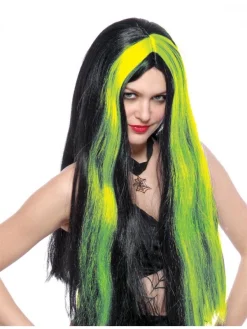 Perruque Sorcière Femme Noir & Vert Fluo