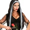 WIDMANN Perruque Sorcière Femme - Noire Avec Mèches Blanches -Smiffys Soldes Boutique perruque sorciere femme noire avec meches blanches