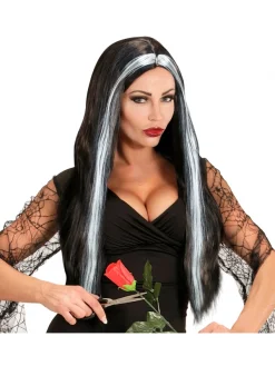 WIDMANN Perruque Sorcière Femme - Noire Avec Mèches Blanches