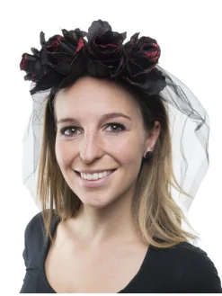 Serre-tête Jour Des Morts Avec Roses Et Voile Squelette