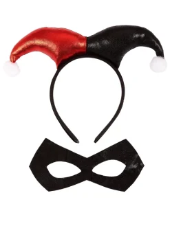 WIDMANN Set Arlequin Femme Rouge Et Noir (Serre-tête & Masque) -Smiffys Soldes Boutique set arlequin femme rouge et noir serre tete masque 1