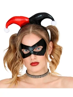 WIDMANN Set Arlequin Femme Rouge Et Noir (Serre-tête & Masque) -Smiffys Soldes Boutique set arlequin femme rouge et noir serre tete masque 2