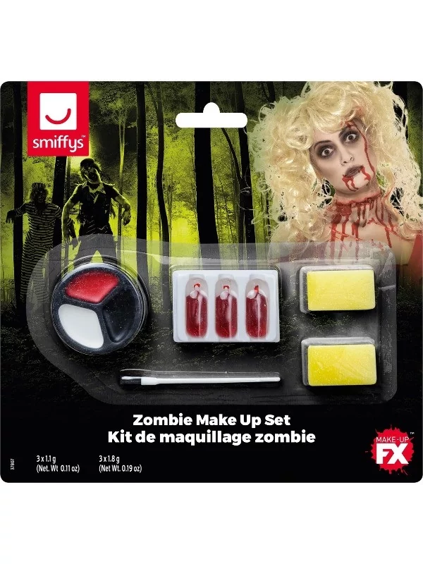 Smiffys Set Maquillage Zombie Sanglant (maquillage, Faux Sang, éponge) 4 Smiffys Set Maquillage Zombie Sanglant (maquillage, Faux Sang, éponge) – Image 2