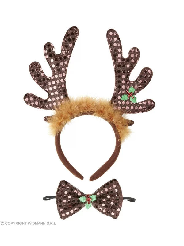 WIDMANN Set Renne De Noël à Paillettes, Avec Serre-tête Et Noeud-paillon 3 WIDMANN Set Renne De Noël à Paillettes, Avec Serre-tête Et Noeud-paillon