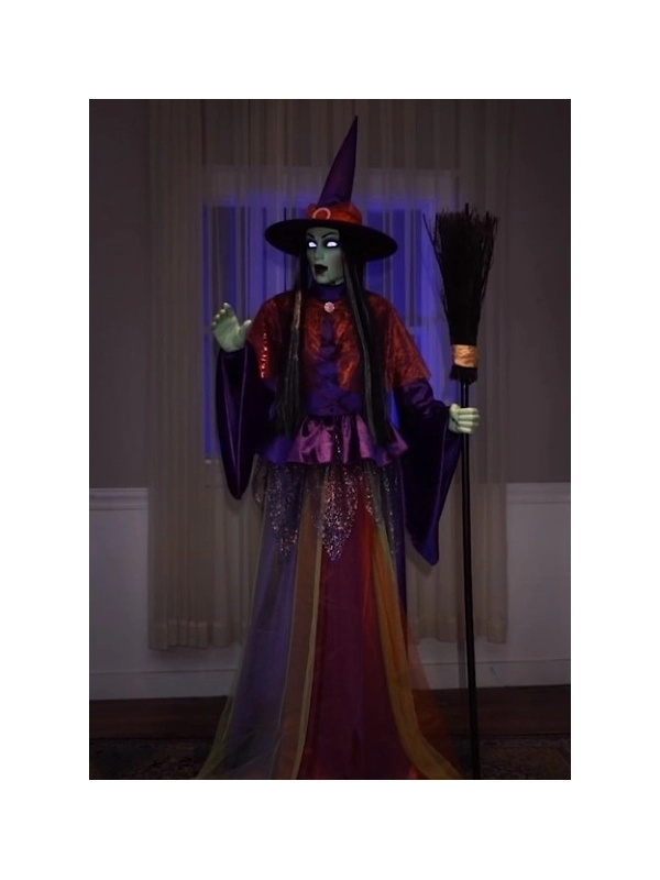 Sorcière Animée Pour Halloween De 2,15m Avec Yeux Lumineux Et Bouche Mobile 3 Sorcière Animée Pour Halloween De 2,15m Avec Yeux Lumineux Et Bouche Mobile